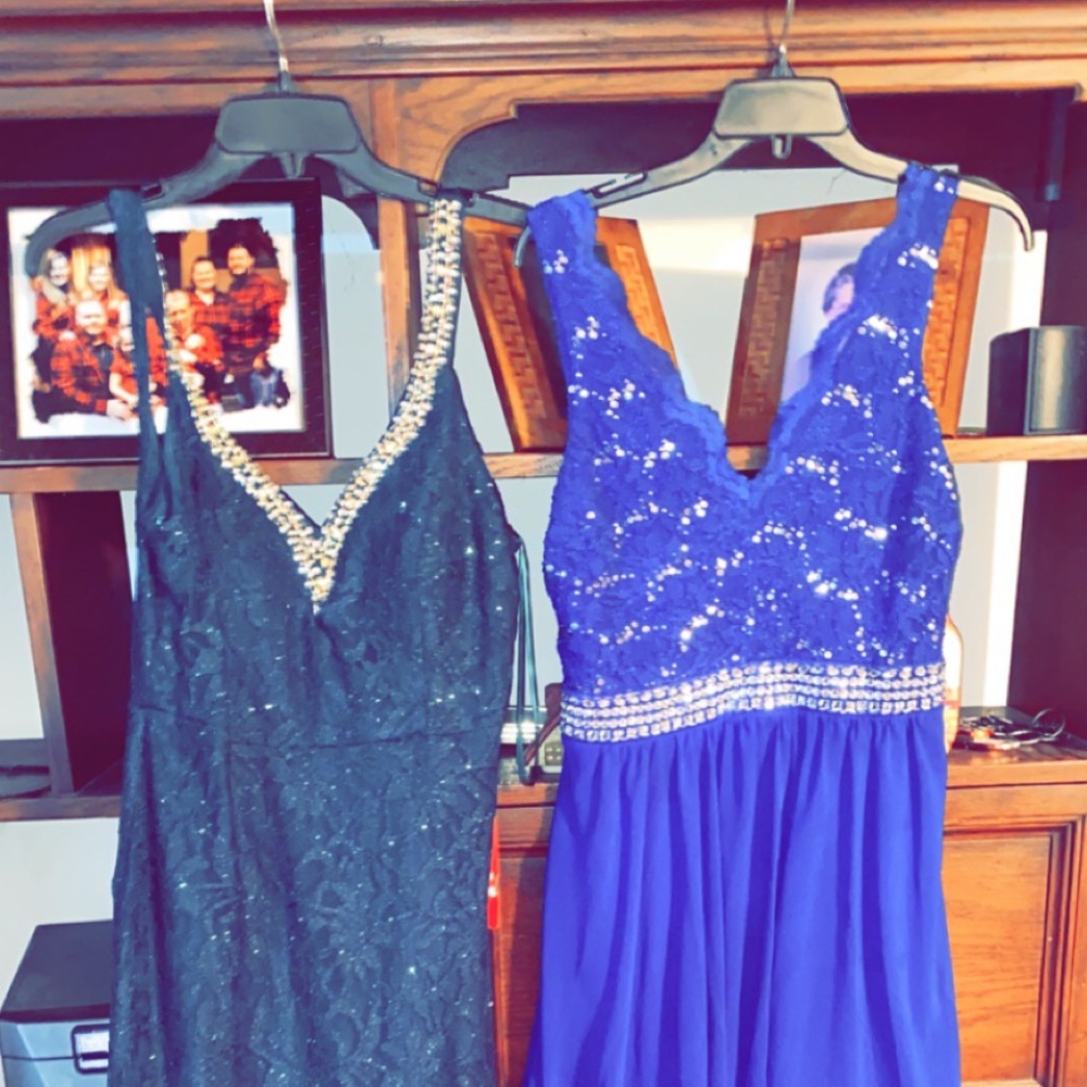 Green and blue dresses